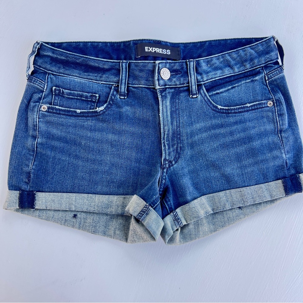 Express Blue Jean Shorts Rolled Hem